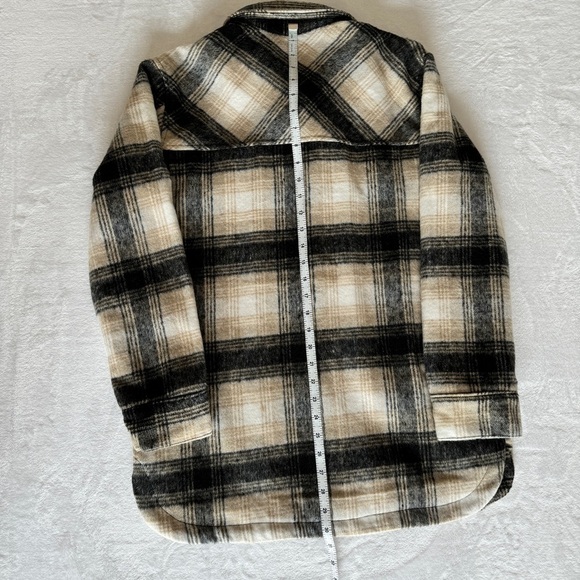 THREAD & SUPPLY Shirt Jacket Shacket S Black Tan Plaid Flannel Chore Pocket - Picture 10 of 15